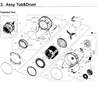 Tub & Drum Diagram and Parts List for WF350ANP XAA-0000 Samsung Washer