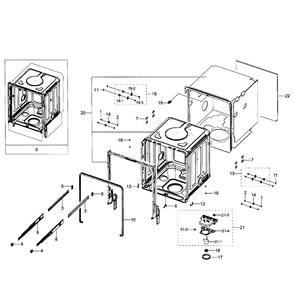 Tub Assembly Diagram and Parts List for DW80H9930MO AA-00 Samsung Dishwasher