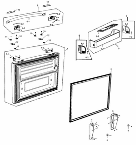 Freezer Door Diagram and Parts List for RF266AEBP XAA-0000 Samsung Refrigerator