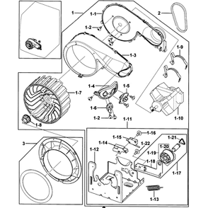 Motor Assembly Diagram and Parts List for DV218AEW XAA-0000 Samsung Dryer