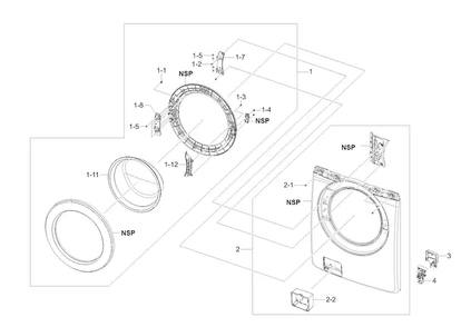 Door Assy Diagram and Parts List for 40249032010  Kenmore Washer