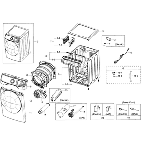 Main Assembly Diagram and Parts List for DV50K7500GV A3-0000 Samsung Dryer