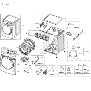 Main Assembly Diagram and Parts List for DV42H5000GW A3-01 Samsung Dryer