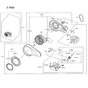 Motor Duct Diagram and Parts List for DVG50M7450W A3-0000 Samsung Dryer