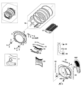 Drum Assy Diagram and Parts List for DV520AEP XAA-0000 Samsung Dryer
