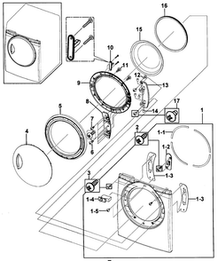 Door Assy Diagram and Parts List for DV209AGW XAA-0000 Samsung Dryer
