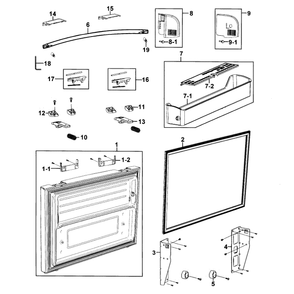 Freezer Door Diagram and Parts List for RF268ACRS XAA-0001 Samsung Refrigerator