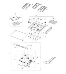 Cook Top Diagram and Parts List for NX58H5600SS AA-0000 Samsung Range