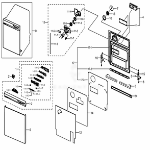 Assembly Door Diagram and Parts List for DW80J3020US (AA)(0001) Samsung Dishwasher