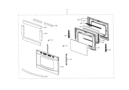 Door Diagram and Parts List for NX583G0VBBB AA-0002 Samsung Range