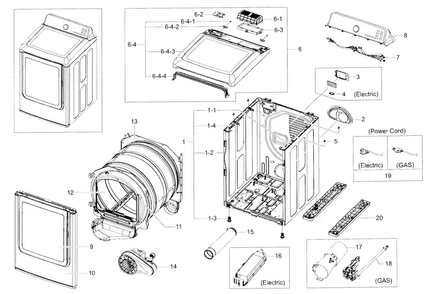 Main Asy Diagram and Parts List for DV52J8700EW A2-0000 Samsung Dryer