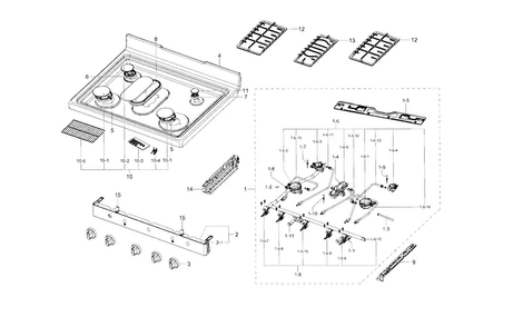 Cooktop Diagram and Parts List for NX58F5500SB AA-0001 Samsung Range
