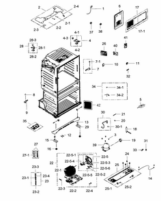 Cabinet Diagram and Parts List for RF25HMEDBSR AA-0001 Samsung Refrigerator