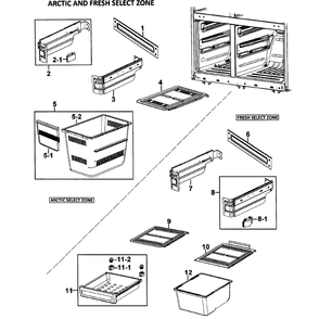 Baskets Assembly Diagram and Parts List for RM255LARS XAA-00 Samsung Refrigerator