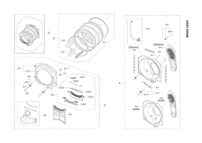 Drum Assembly Diagram and Parts List for DVG60M9900V A3-02 Samsung Dryer