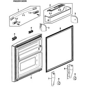 Freezer Door Diagram and Parts List for RF266AAWP XAA-0000 Samsung Refrigerator