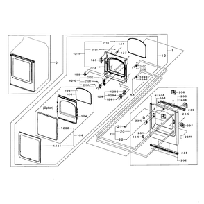 Front / Door Assembly Diagram and Parts List for DV422EWHDWR AA-01 Samsung Dryer