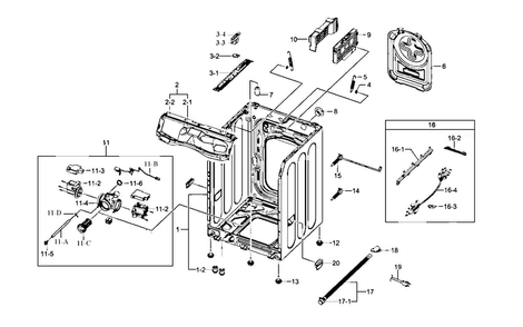 Frame Assy Diagram and Parts List for WF511ABR XAA-0000 Samsung Washer