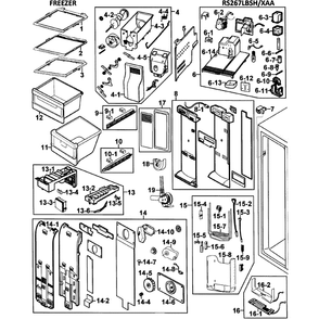 Freezer Diagram and Parts List for RS267LBSH XAA-0000 Samsung Refrigerator