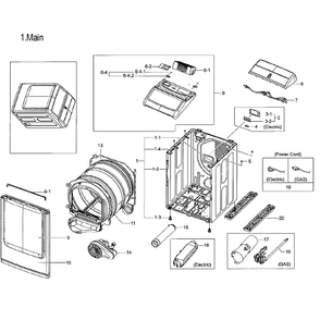 Main Assembly Diagram and Parts List for DVE54M8750W A3-0000 Samsung Dryer