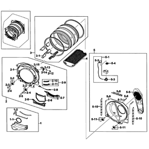 Drum Assembly Diagram and Parts List for DV419AGU XAA-01 Samsung Dryer