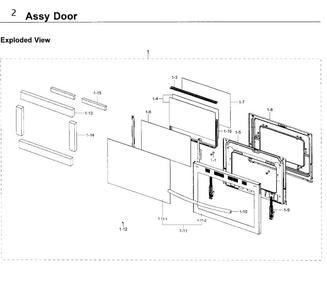 Door Diagram and Parts List for NX58J7750SG AA-0000 Samsung Range