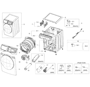 Main Asy Diagram and Parts List for DV50K7500GV A3-0000 Samsung Dryer