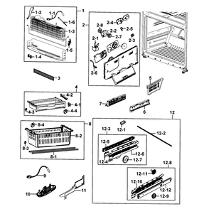 Freezer Diagram and Parts List for RF28HMEDBBC AA-0001 Samsung Refrigerator