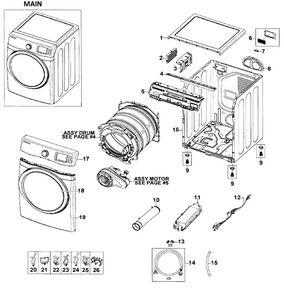 Main Assy Diagram and Parts List for DV520AEW XAA Samsung Dryer