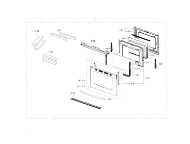 Door Diagram and Parts List for NX58H5650WS AA-0002 Samsung Range