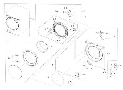 Frame Front & Door Diagram and Parts List for WF42H5000AW A2-0001 Samsung Washer