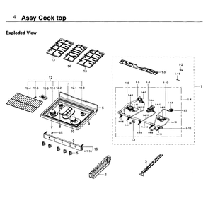 Cooktop Diagram and Parts List for NX58K3310SB AA-0000 Samsung Range