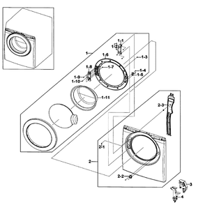 Front / Door Assembly Diagram and Parts List for WF206BNW XAA-00 Samsung Washer