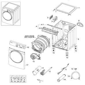 Main Assembly Diagram and Parts List for DV448AGW XAA-02 Samsung Dryer