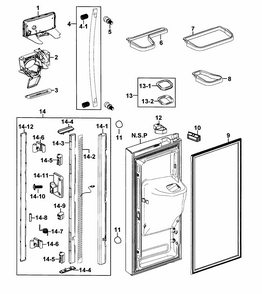 Part Location Diagram of DA97-05401U Samsung Dispenser Cover Assembly