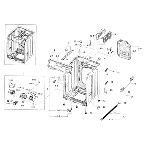 Frame And Cover Diagram and Parts List for WF42H5000AW A2-0001 Samsung Washer