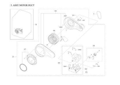 Motor Duct Assembly Diagram and Parts List for DVE55A7300E A3-00 Samsung Dryer