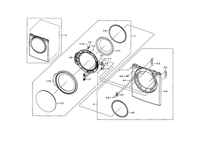 Front & Door Diagram and Parts List for DV331AGR XAA-0000 Samsung Dryer