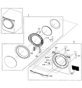 Front/door Assy Diagram and Parts List for DV511AGW XAA-0001 Samsung Dryer