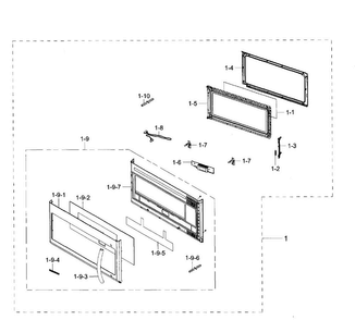 Door Section Diagram and Parts List for ME21F707MJT AA-00 Samsung Microwave