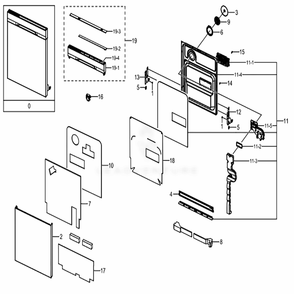 Assembly Door Diagram and Parts List for DW80K5050US (AA)(0002) Samsung Dishwasher
