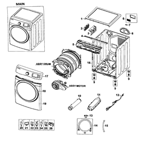 Main Assembly Diagram and Parts List for DV520AEW XAA Samsung Dryer