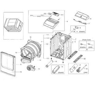 Main Asy Diagram and Parts List for DV50K8600GW A3-0001 Samsung Dryer