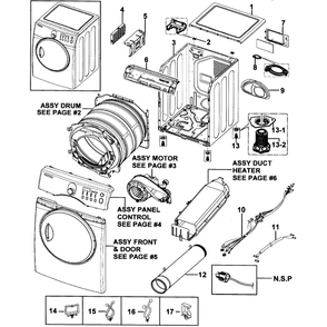 Main Assembly Diagram and Parts List for DV219AEW XAA-0000 Samsung Dryer