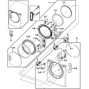 Door Assembly Diagram and Parts List for DV218AEW XAA-0000 Samsung Dryer