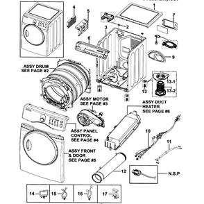 Main Assembly Diagram and Parts List for DV218AEW XAA-0000 Samsung Dryer