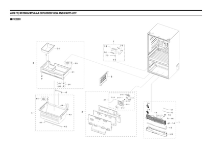 Freezer Diagram and Parts List for RF28R6241SR AA-00 Samsung Refrigerator