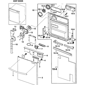 Door Assembly Diagram and Parts List for DMR78AHW XAA-00 Samsung Dishwasher