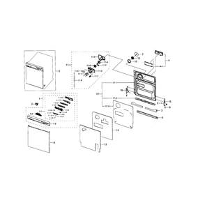 Door Assembly Diagram and Parts List for DW80J3020UB AA-00 Samsung Dishwasher
