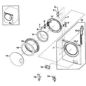 Front Assembly Diagram and Parts List for WF219ANW XAA-0000 Samsung Washer